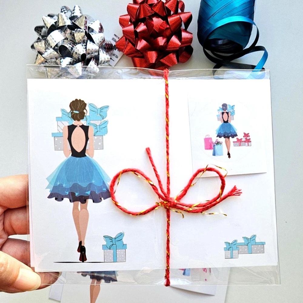 x12 Fashion Girl Birthday Stationery Set Cute Posh Thank you Card Sticker Gifts